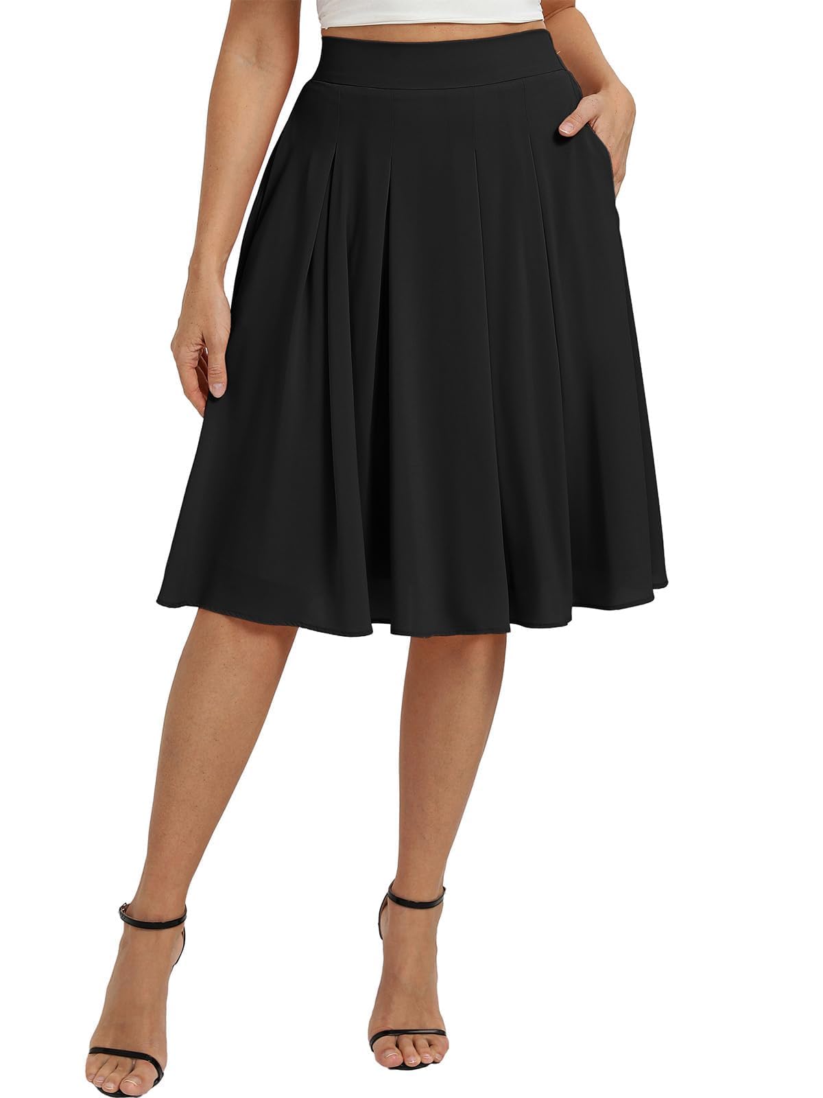 Belle Poque Women Pleated A Line Skirt Below Knee Length