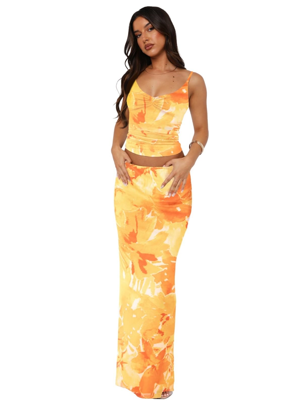Two Piece Skirt Set Women Maxi Long Skirt and Top Outfit