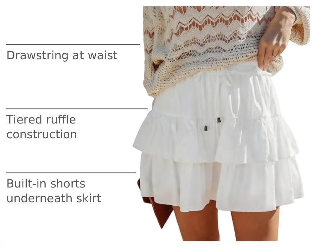LOMON Flowy Skorts for Women Boho Ruffled High Waist Mini Tiered Skirts