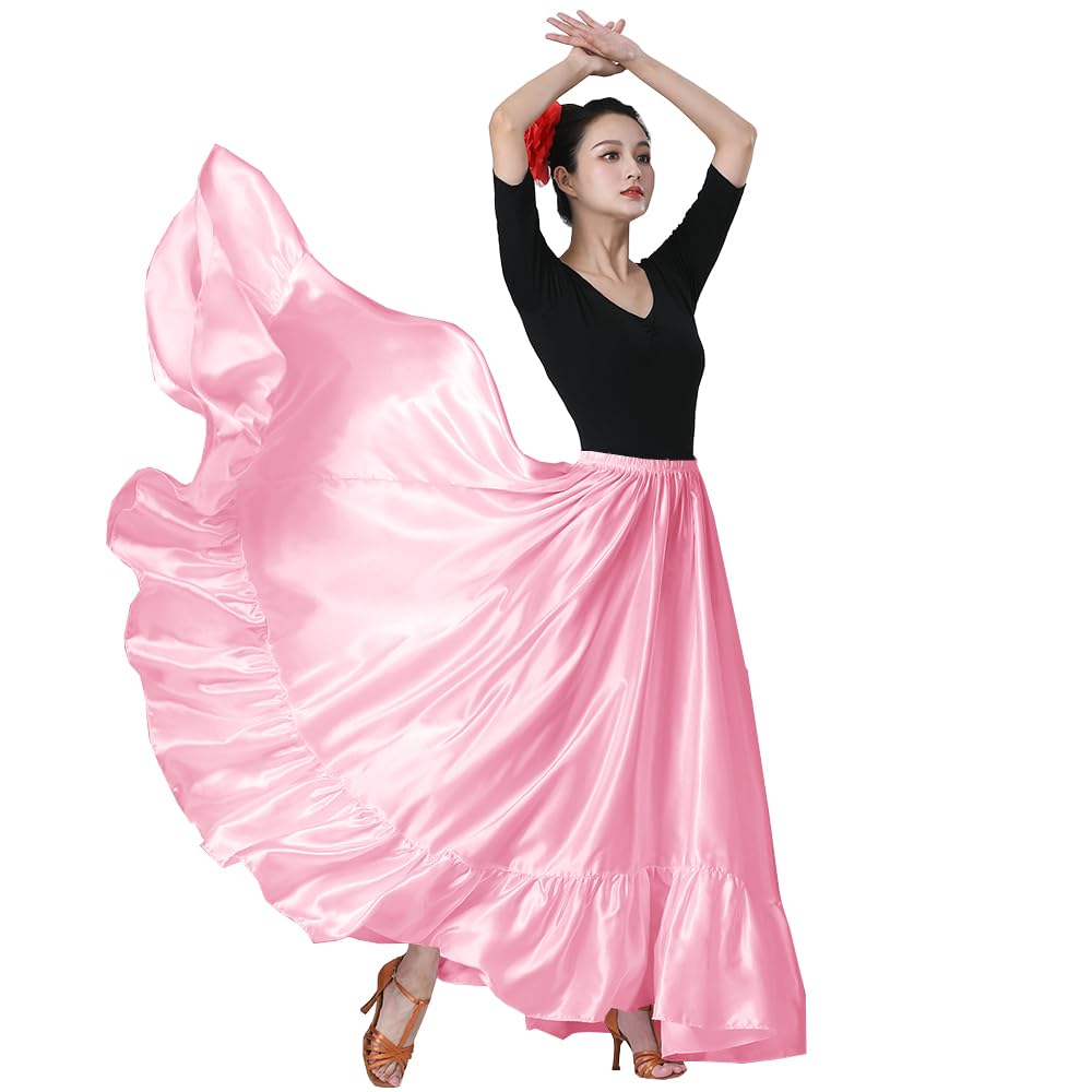 SANCAN Ruffle Long Full Folklorico Mexican Bomba y Plena Dance Skirt for Women