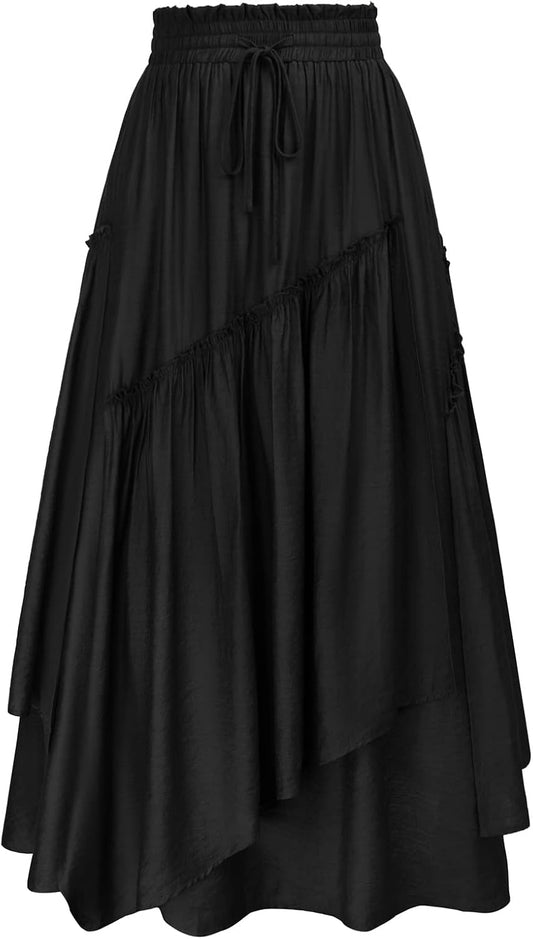 SCARLRT Darkness Long Skirts for Women Renaissance Flowy Pirate Maxi Skirt