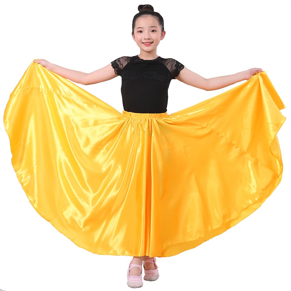 Girls Satin Full Dancing Circle Long Flowy Dance Skirt