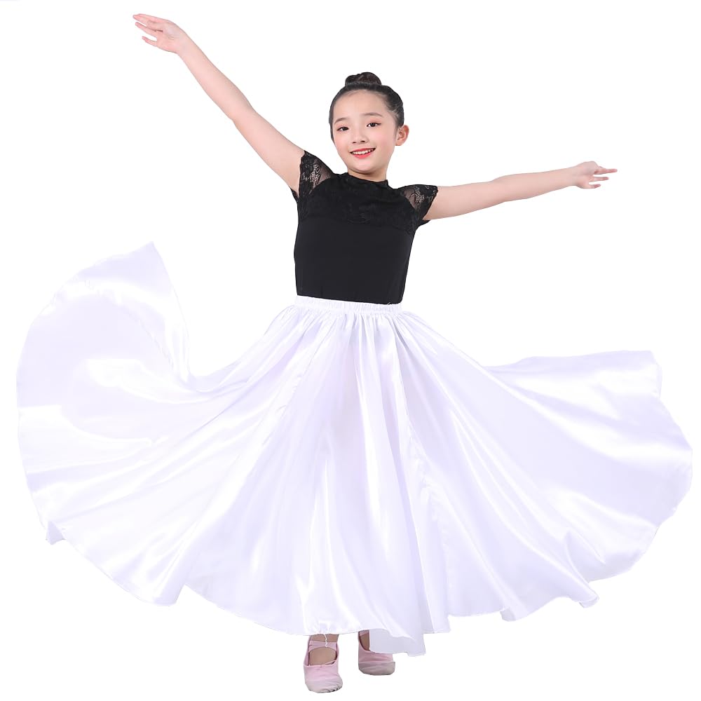 Girls Satin Full Dancing Circle Long Flowy Dance Skirt