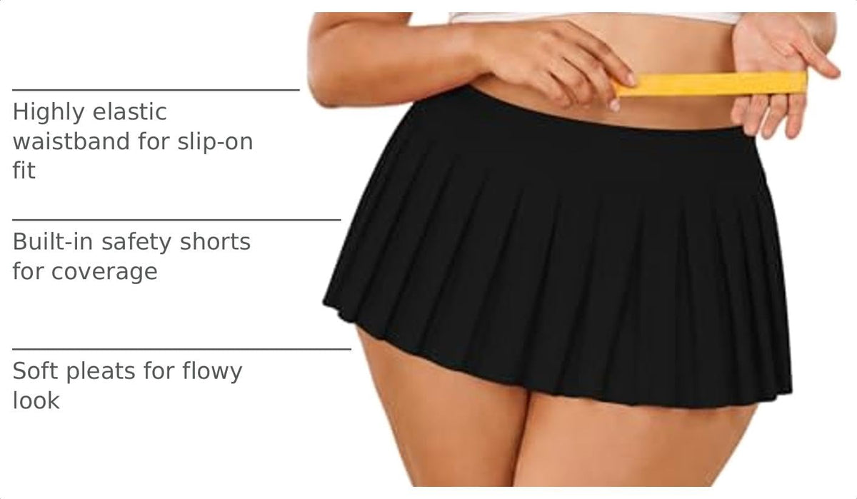 Moon Wood Women Plus Size Mini Skirt with Shorts High Waist Y2k Basic Versatile Micro Skort for Cheerleader Skater Tennis