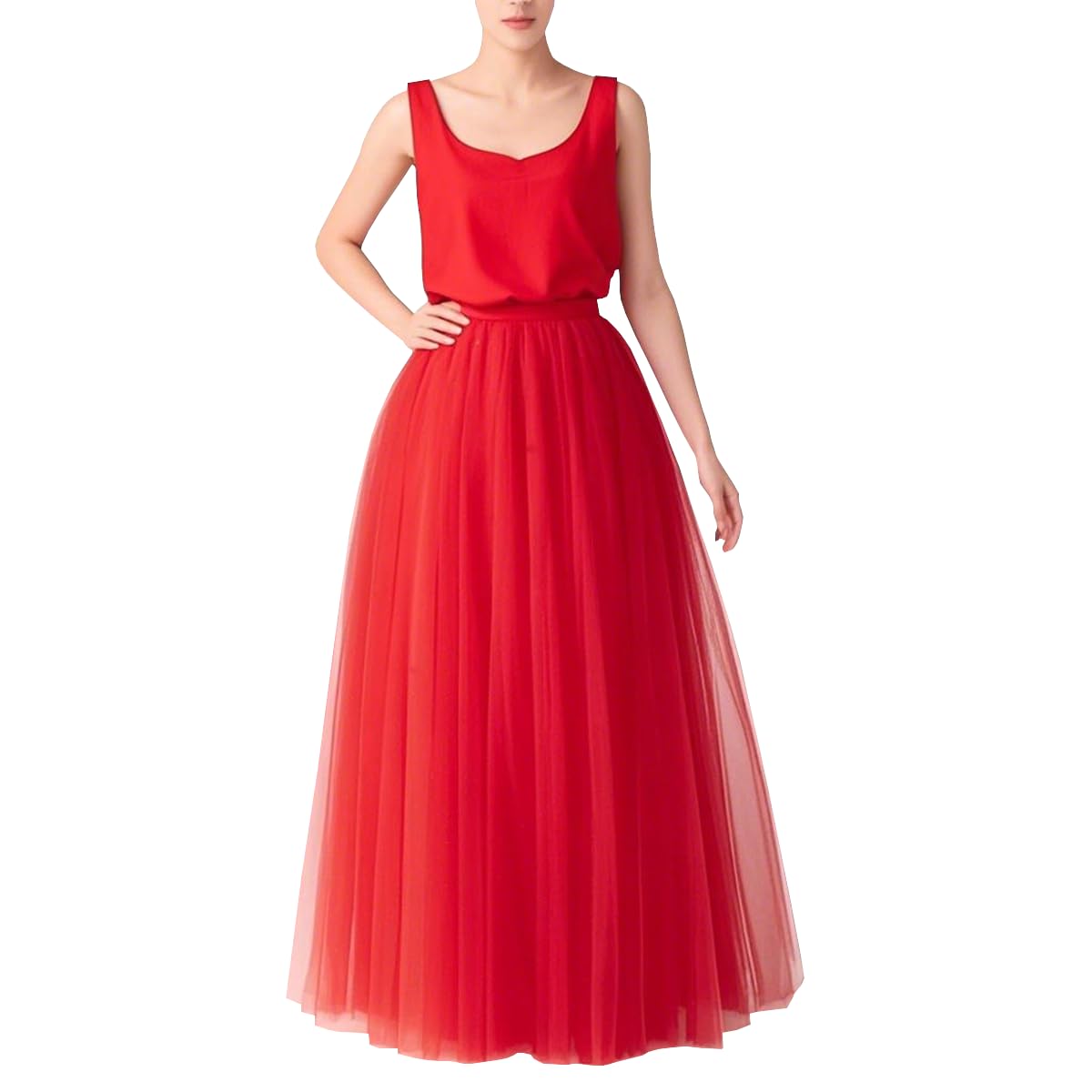 WDPL Wedding Planning A-line Maxi Long Tulle Skirt for Women Foor Length Evening Party Skirts