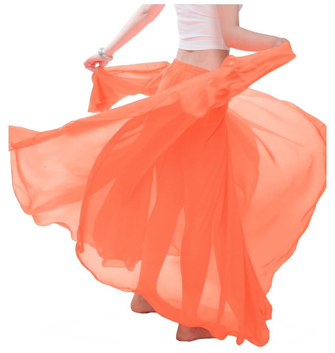 themilestocks Women Chiffon Maxi Skirt 9 Yard Hem Long Summer Mopping Dress Ankle-Length Elastic Pleated Retro Beach