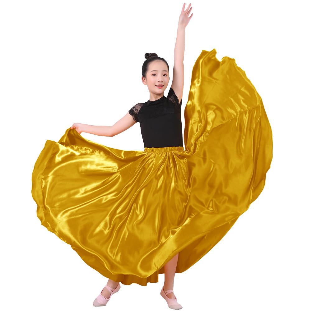Girls Satin Full Dancing Circle Long Flowy Dance Skirt