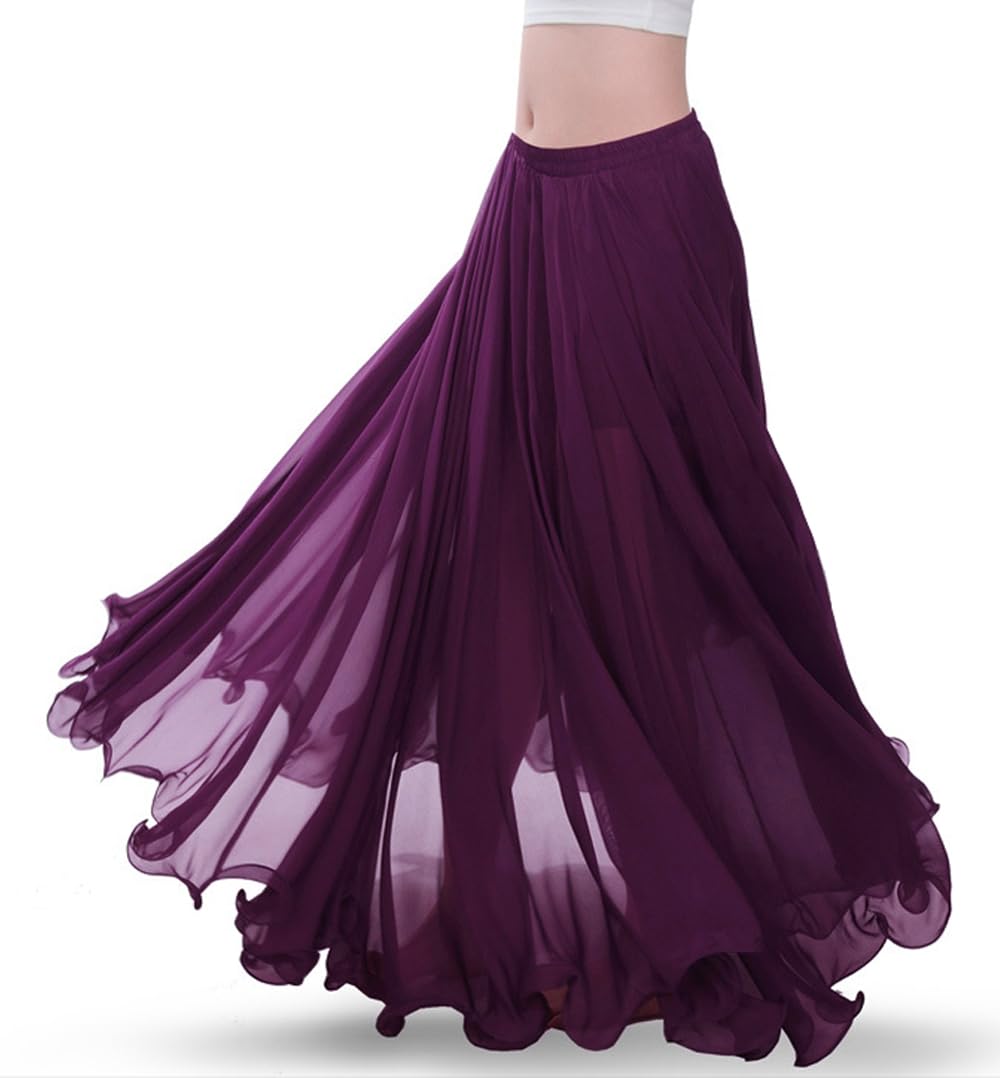 themilestocks Women Chiffon Maxi Skirt 9 Yard Hem Long Summer Mopping Dress Ankle-Length Elastic Pleated Retro Beach