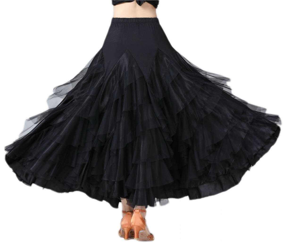 CISMARK Elegant Ballroom Latin Dance Party Long Swing Tiered Skirt for Women