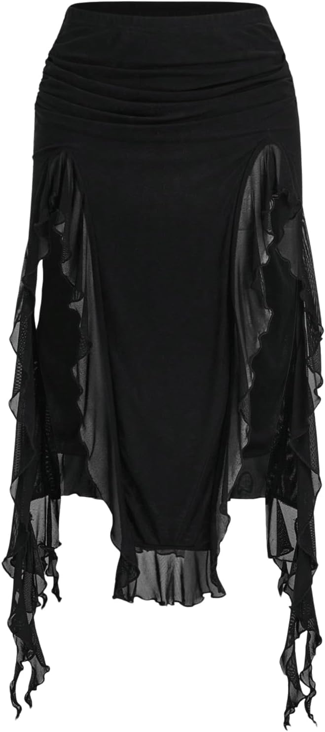 WDIRARA Women's Ruched Mesh Trim Skirts