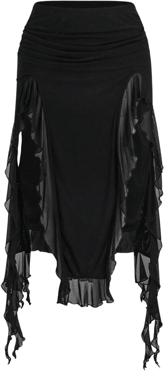 WDIRARA Women's Ruched Mesh Trim Skirts