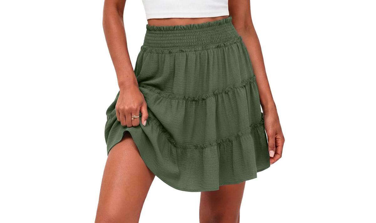 Lepunuo Women's High Waisted Tiered Smocked Ruffle Mini Skirt