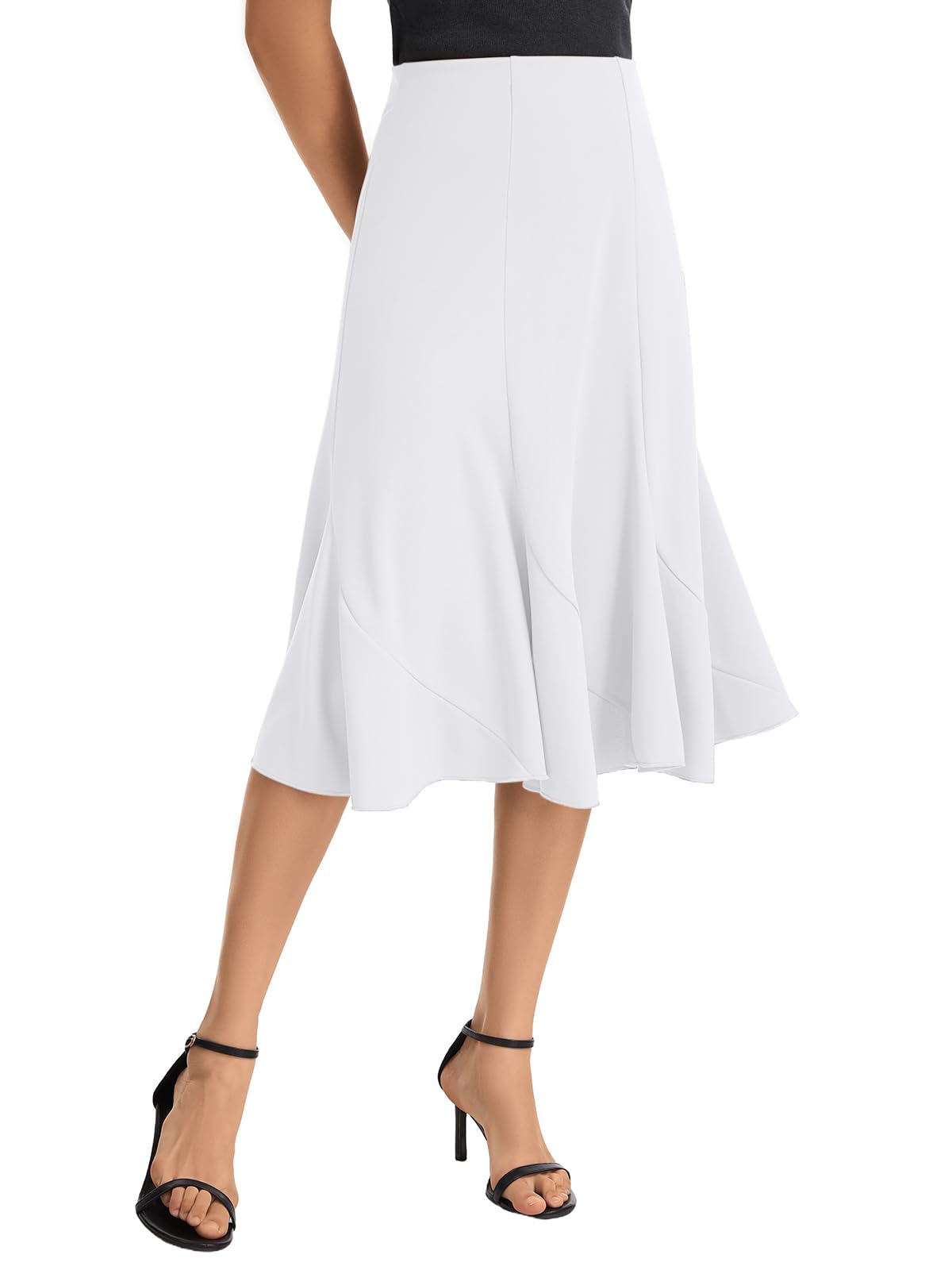 Women's High Waist Midi Skirt A-Line Flared Curved Paneled Flounce Hem Chiffon Mermaid Skirt