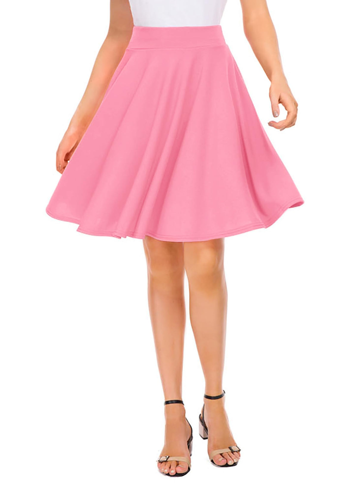 EXCHIC Women's Casual Stretchy Flared Mini Skater Skirt Basic A-Line Pleated Midi Skirt