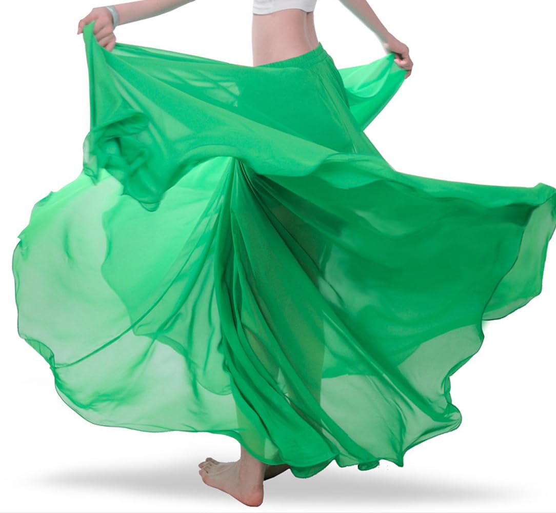 themilestocks Women Chiffon Maxi Skirt 9 Yard Hem Long Summer Mopping Dress Ankle-Length Elastic Pleated Retro Beach