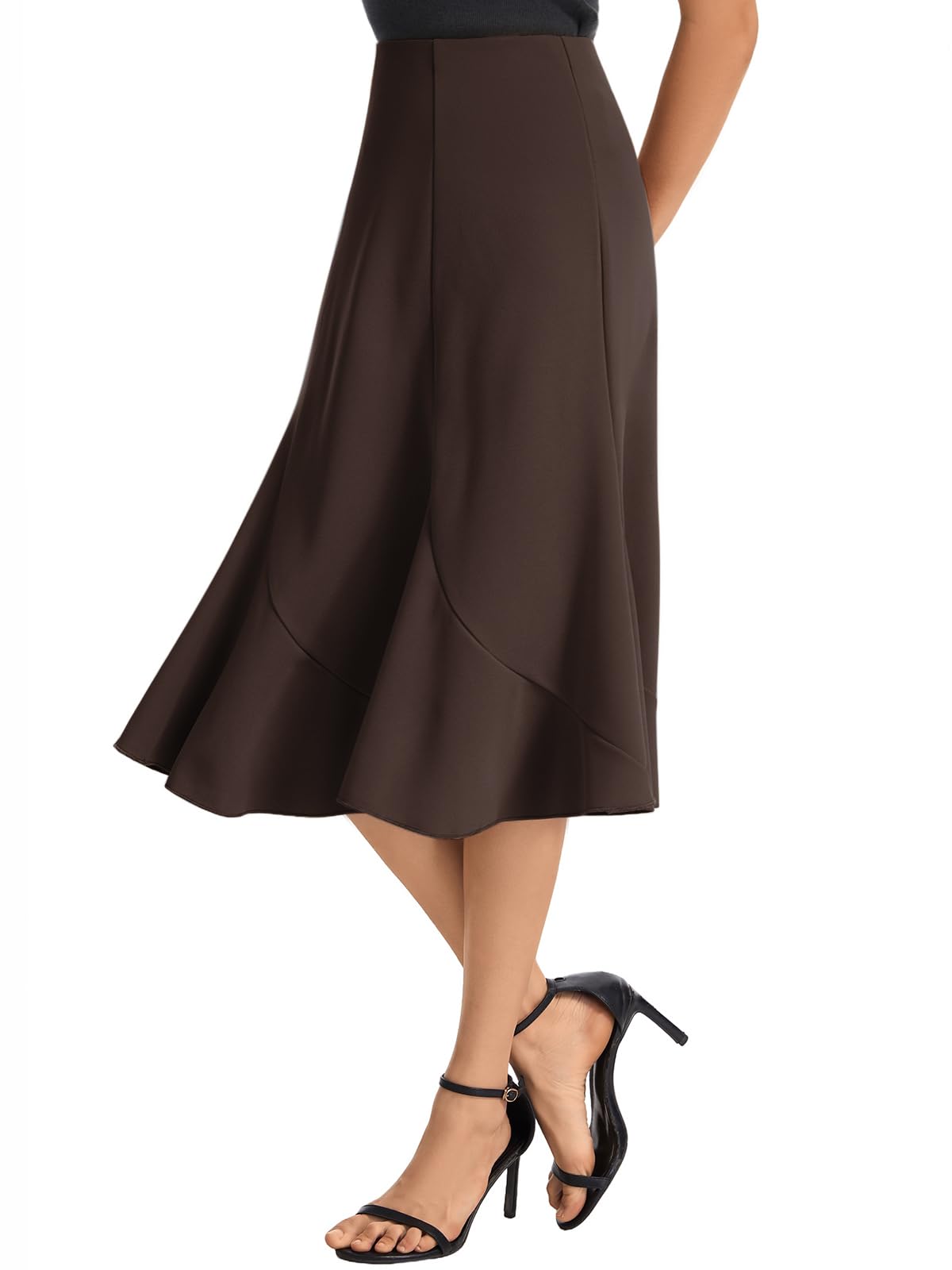 Women's High Waist Midi Skirt A-Line Flared Curved Paneled Flounce Hem Chiffon Mermaid Skirt