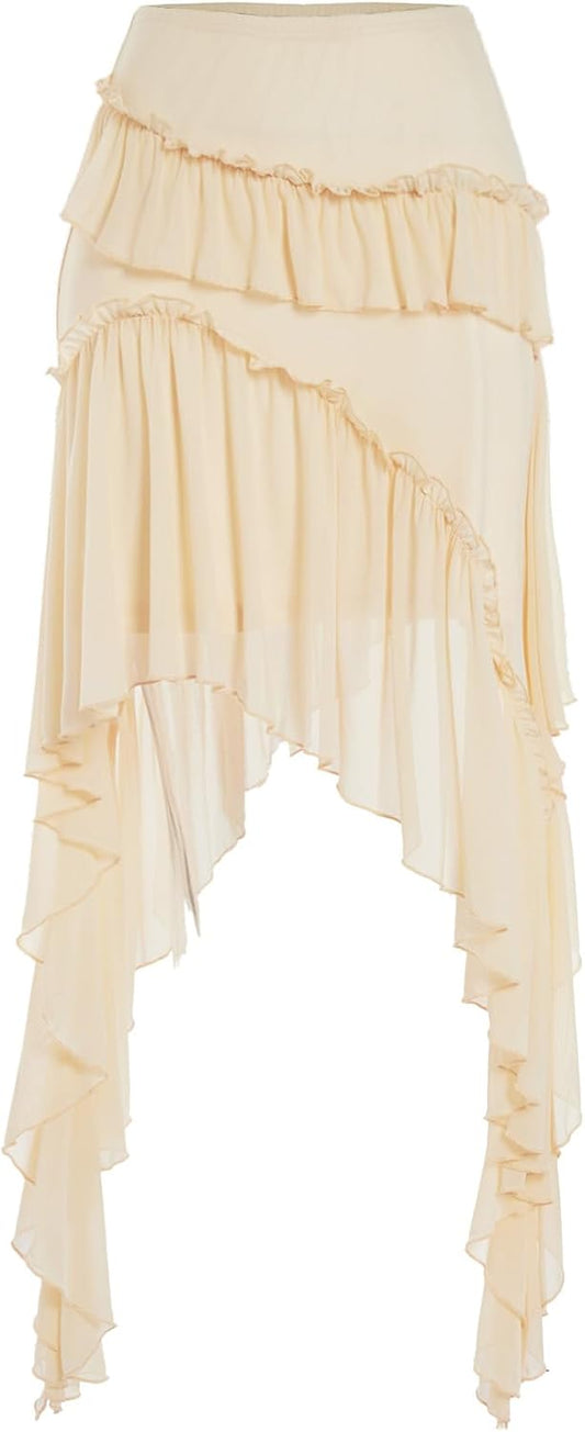 Verdusa Womens Boho Flowy Asymmetrical Skirt Ruffle Country Concert Outfits