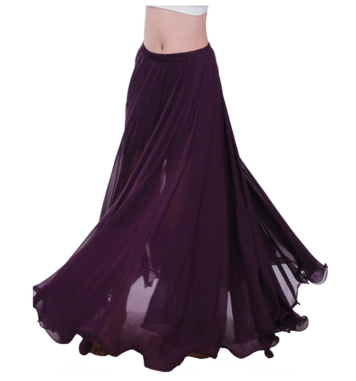 themilestocks Women Chiffon Maxi Skirt 9 Yard Hem Long Summer Mopping Dress Ankle-Length Elastic Pleated Retro Beach