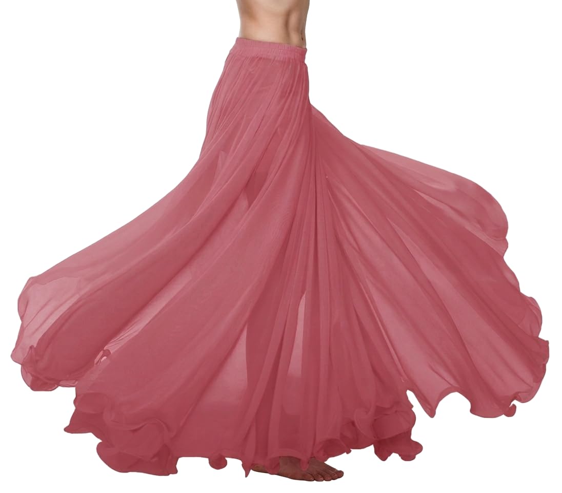 themilestocks Women Chiffon Maxi Skirt 9 Yard Hem Long Summer Mopping Dress Ankle-Length Elastic Pleated Retro Beach