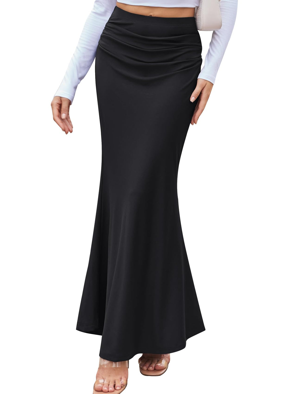 BAISHENGGT Womens Boho Maxi Skirts High Waisted Ruched Mermaid Long Skirt