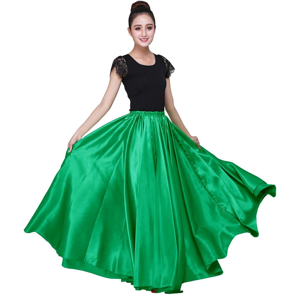 Women 38" Long Satin Full Shiny Maxi Skirt - Perfect for Latin, Belly Dance Performance Cosplay Show Party & Travel
