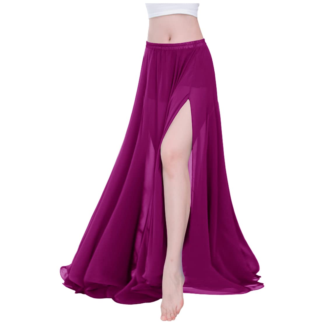 Indian Trendy Women Full/Ankle Length 2 Slide Slit Skirt Maxi Chiffon Long Petal