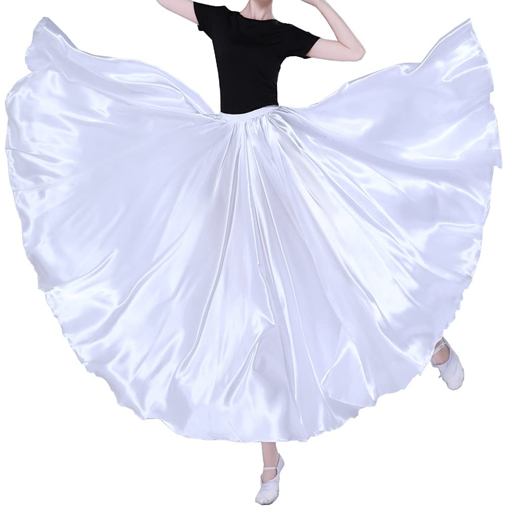 Women Long Tulle Shiny Satin Maxi Flowy Dance Skirt