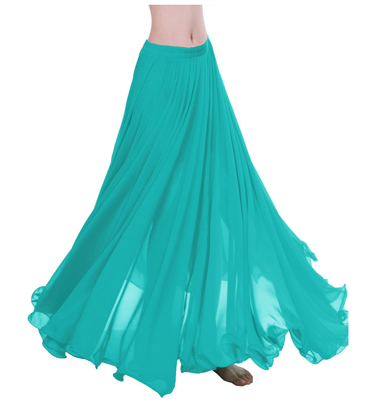 themilestocks Women Chiffon Maxi Skirt 9 Yard Hem Long Summer Mopping Dress Ankle-Length Elastic Pleated Retro Beach