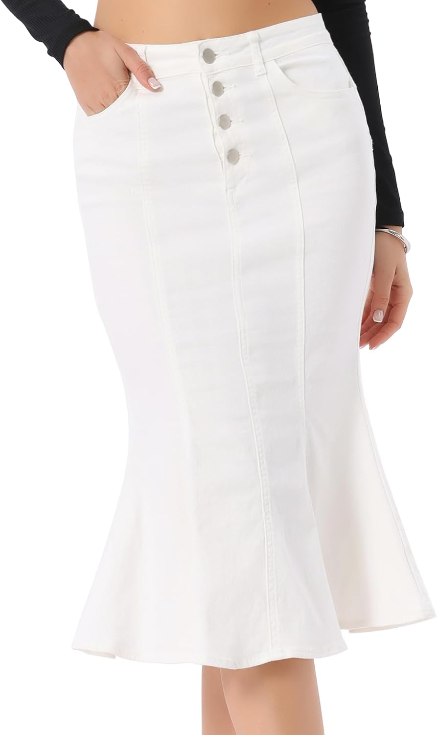 Allegra K Denim Skirt for Women Fishtail Midi Jean Skirts