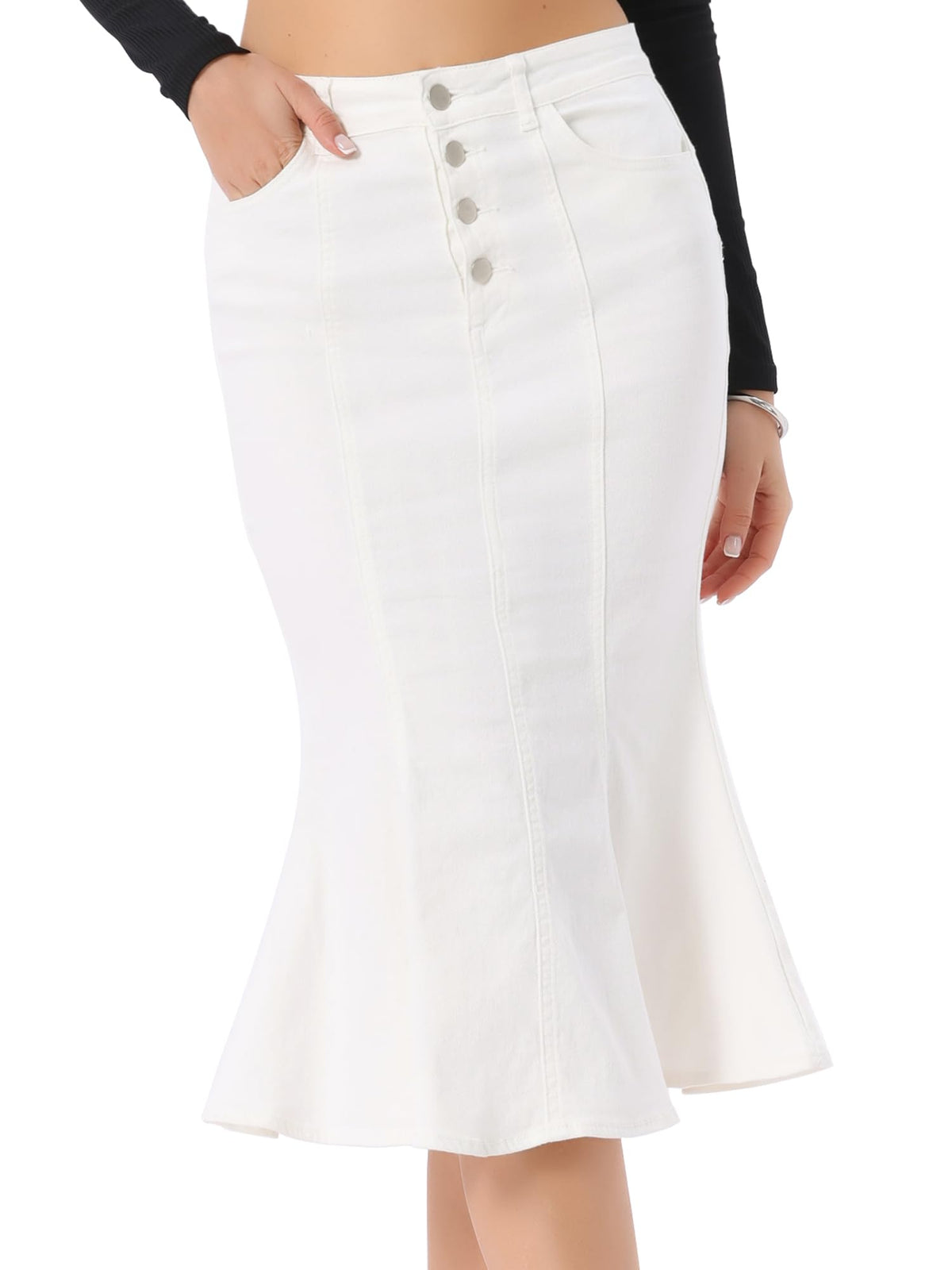 Allegra K Denim Skirt for Women Fishtail Midi Jean Skirts