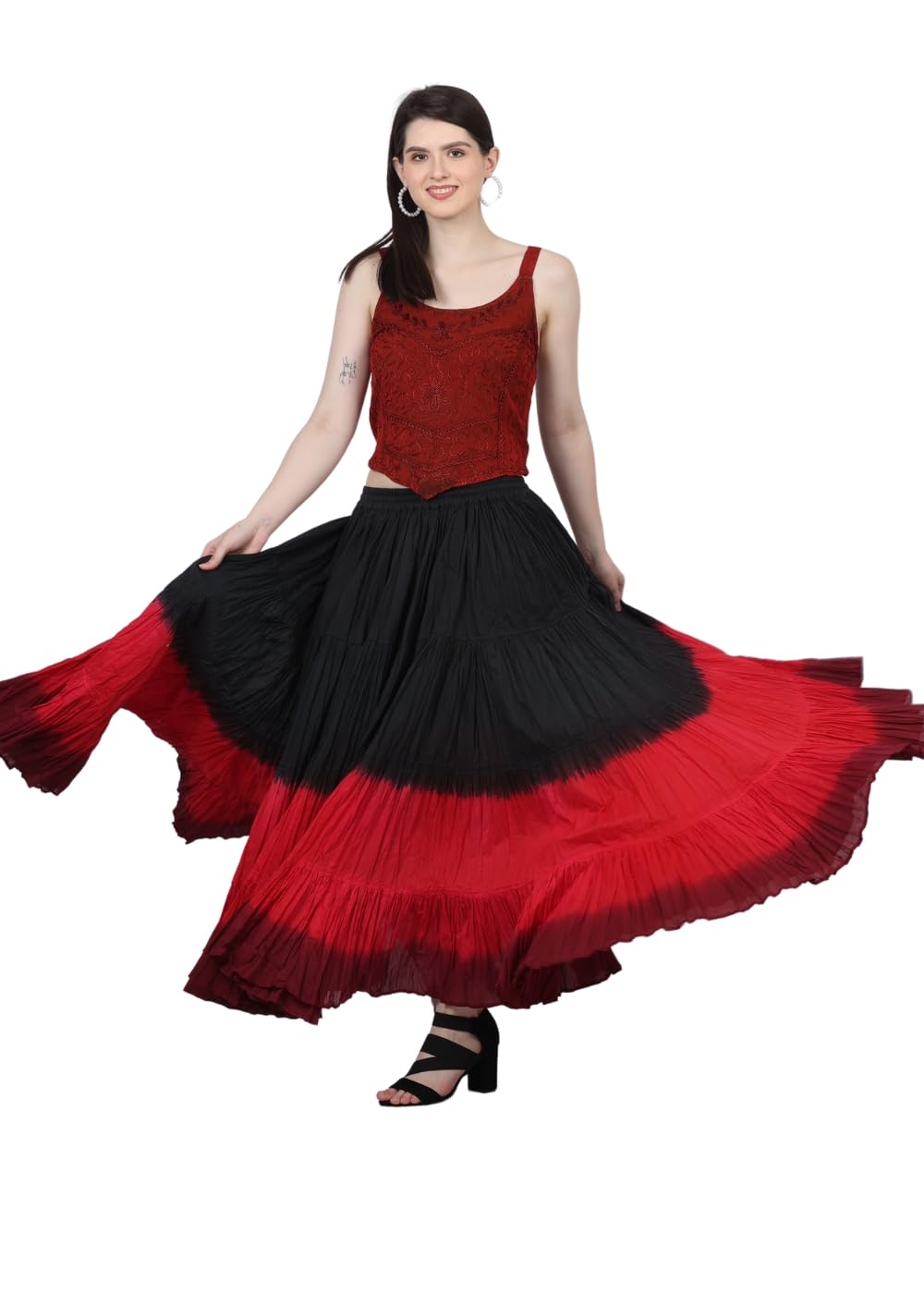 Wevez Women’s 40 Inch Cotton Full Circle Elastic Waist Tribal Fusion Belly Dance A Line Plus Size Maxi Skirt