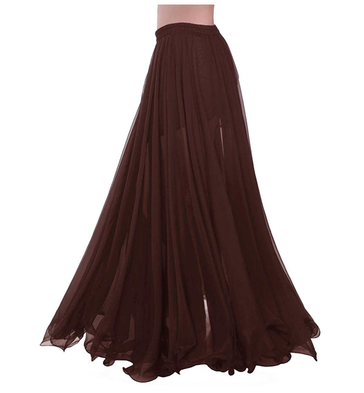 themilestocks Women Chiffon Maxi Skirt 9 Yard Hem Long Summer Mopping Dress Ankle-Length Elastic Pleated Retro Beach
