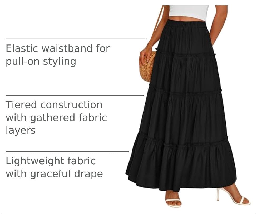 PRETTYGARDEN Women's Boho Tiered Ruffle Flowy Maxi Skirt