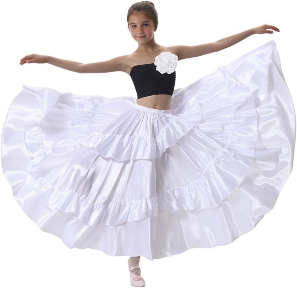Double Ruffle Long Full Maxi Dance Skirt for Girls 8-12 Years