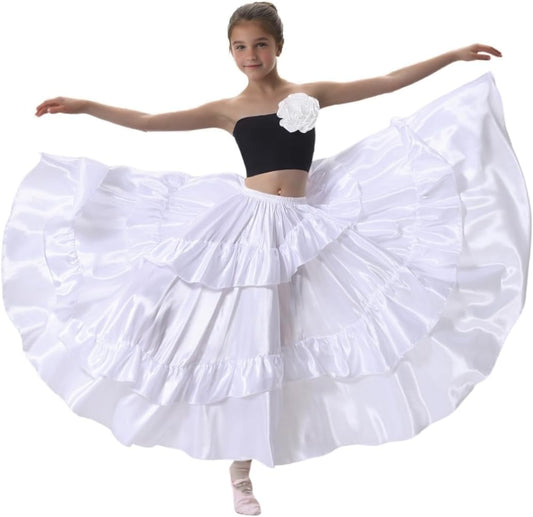 Double Ruffle Long Full Maxi Dance Skirt for Girls 8-12 Years