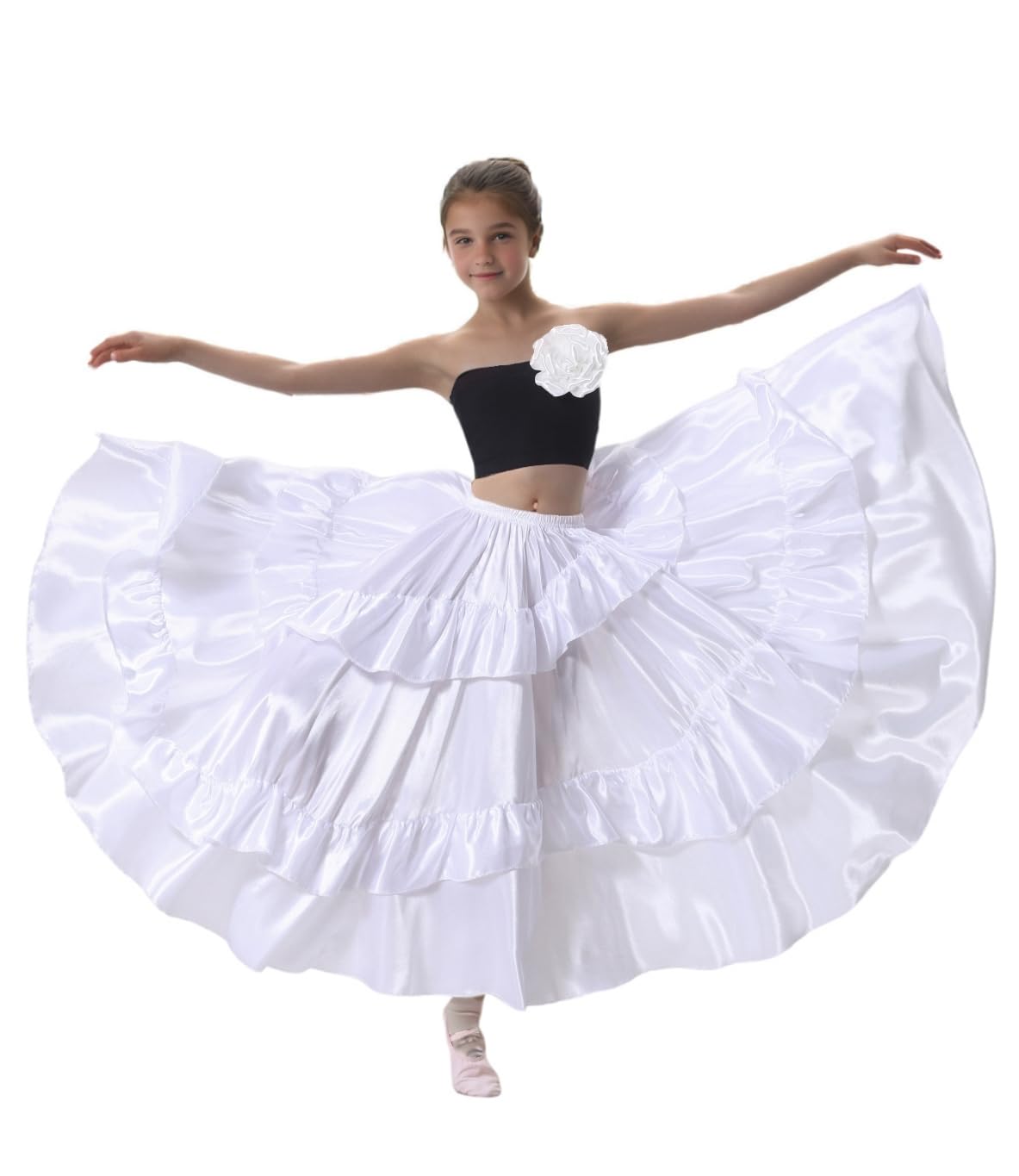 Double Ruffle Long Full Maxi Dance Skirt for Girls 8-12 Years