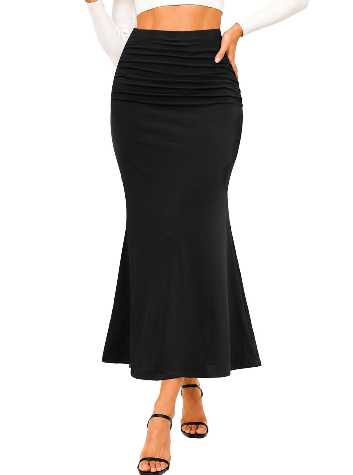 Avanova Women Ruched Mermaid Maxi Skirt High Waisted Bodycon