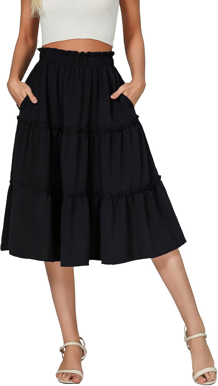 Berydress Midi Skirts for Women 2026 High Waist Casual Summer Boho Skirt