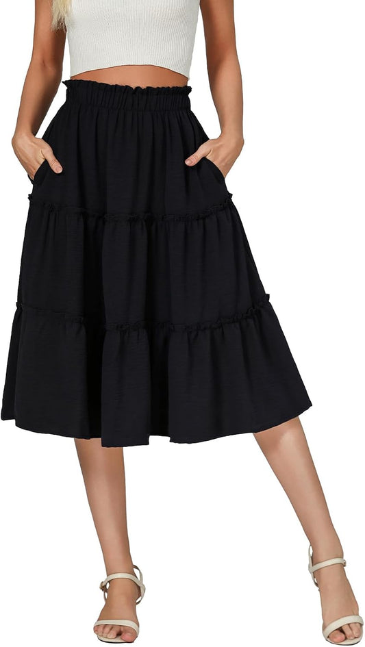 Berydress Midi Skirts for Women 2026 High Waist Casual Summer Boho Skirt