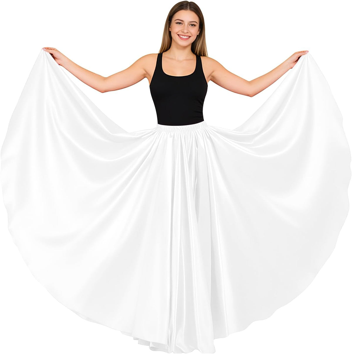 Women Satin Full Circle Ankle Length Swing Long Skirt Maxi Shiny Skirt for Party Cosplay Belly Dance Performance Costume