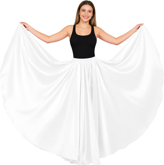 Women Satin Full Circle Ankle Length Swing Long Skirt Maxi Shiny Skirt for Party Cosplay Belly Dance Performance Costume
