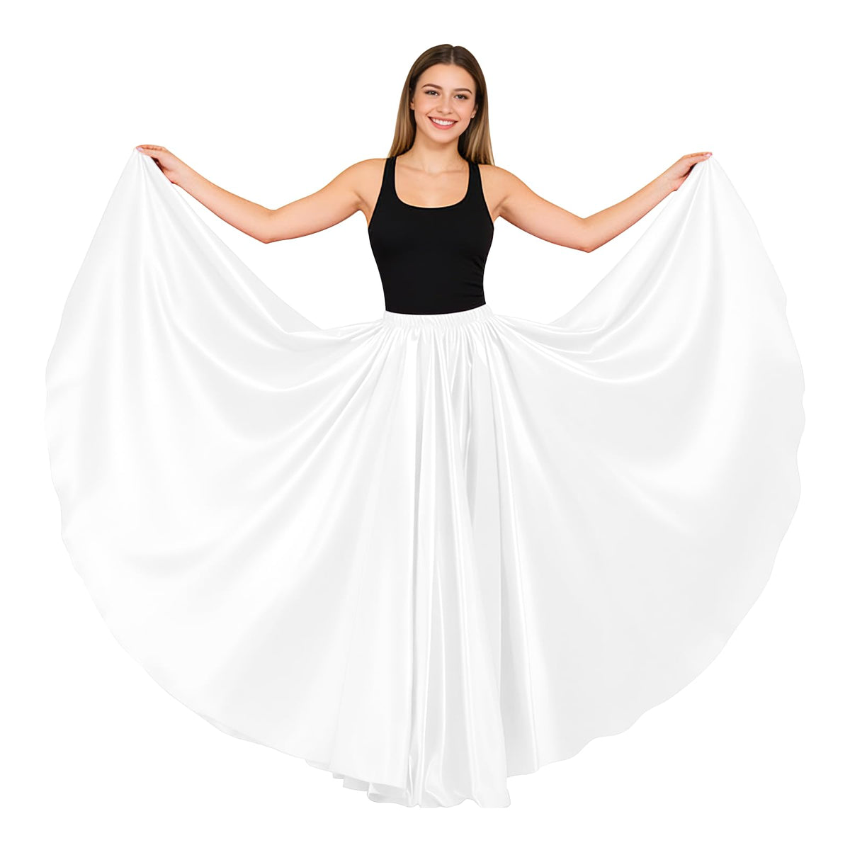 Women Satin Full Circle Ankle Length Swing Long Skirt Maxi Shiny Skirt for Party Cosplay Belly Dance Performance Costume