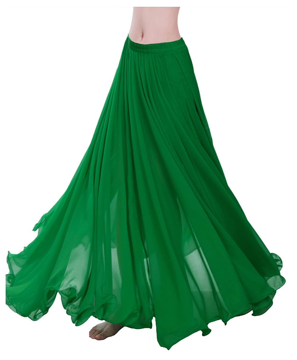themilestocks Women Chiffon Maxi Skirt 9 Yard Hem Long Summer Mopping Dress Ankle-Length Elastic Pleated Retro Beach