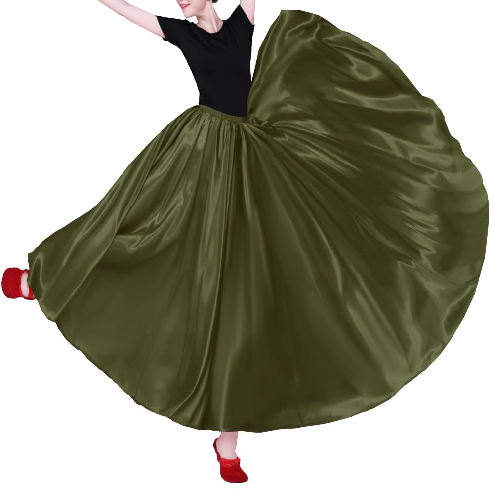Women Long Tulle Shiny Satin Maxi Flowy Dance Skirt