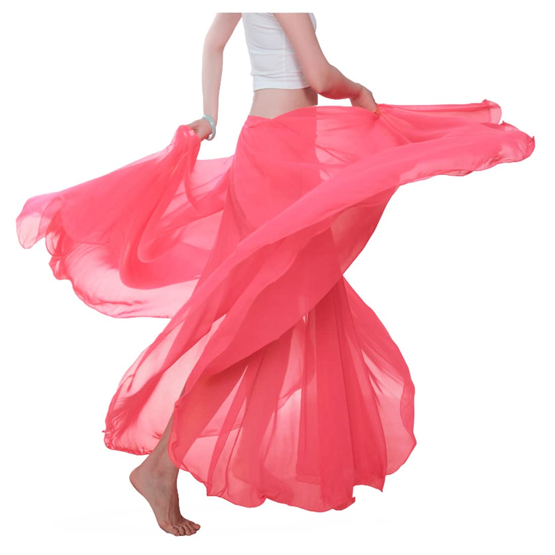 themilestocks Women Chiffon Maxi Skirt 9 Yard Hem Long Summer Mopping Dress Ankle-Length Elastic Pleated Retro Beach