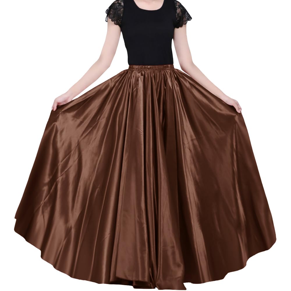 Ladies 90cm Satin Maxi Midi Skirt Long Dress Elastic Waist for Belly Dance Princess Party Cosplay Costume