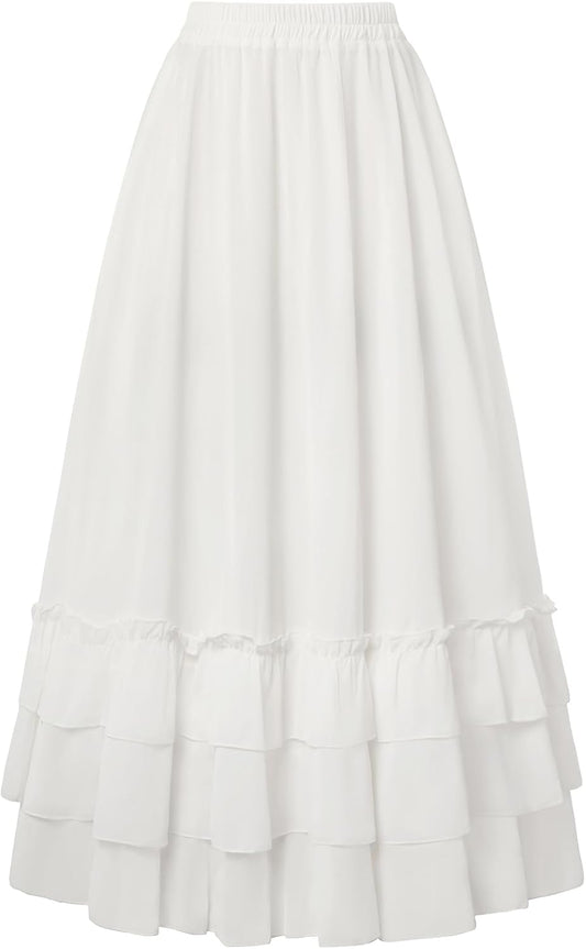 Scarlet Darkness Maxi Skirts for Women Renaissance Long Flowy Tiered Skirt