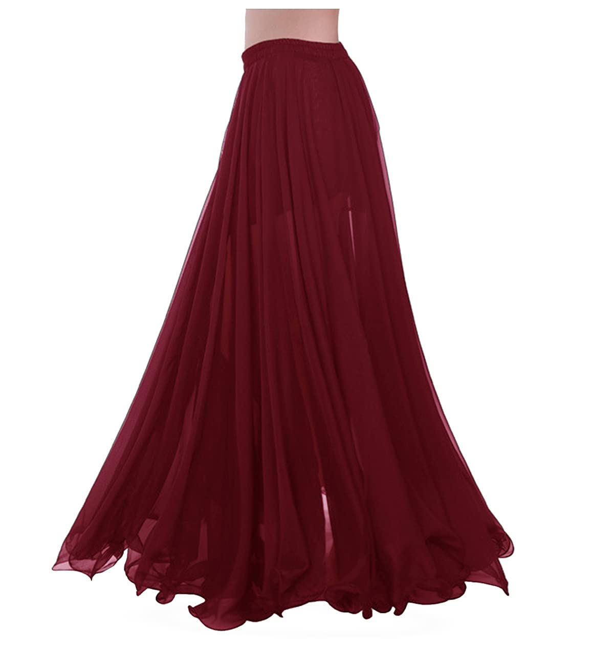 themilestocks Women Chiffon Maxi Skirt 9 Yard Hem Long Summer Mopping Dress Ankle-Length Elastic Pleated Retro Beach