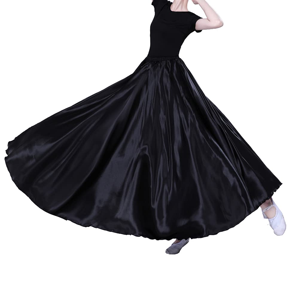 Women Long Tulle Shiny Satin Maxi Flowy Dance Skirt