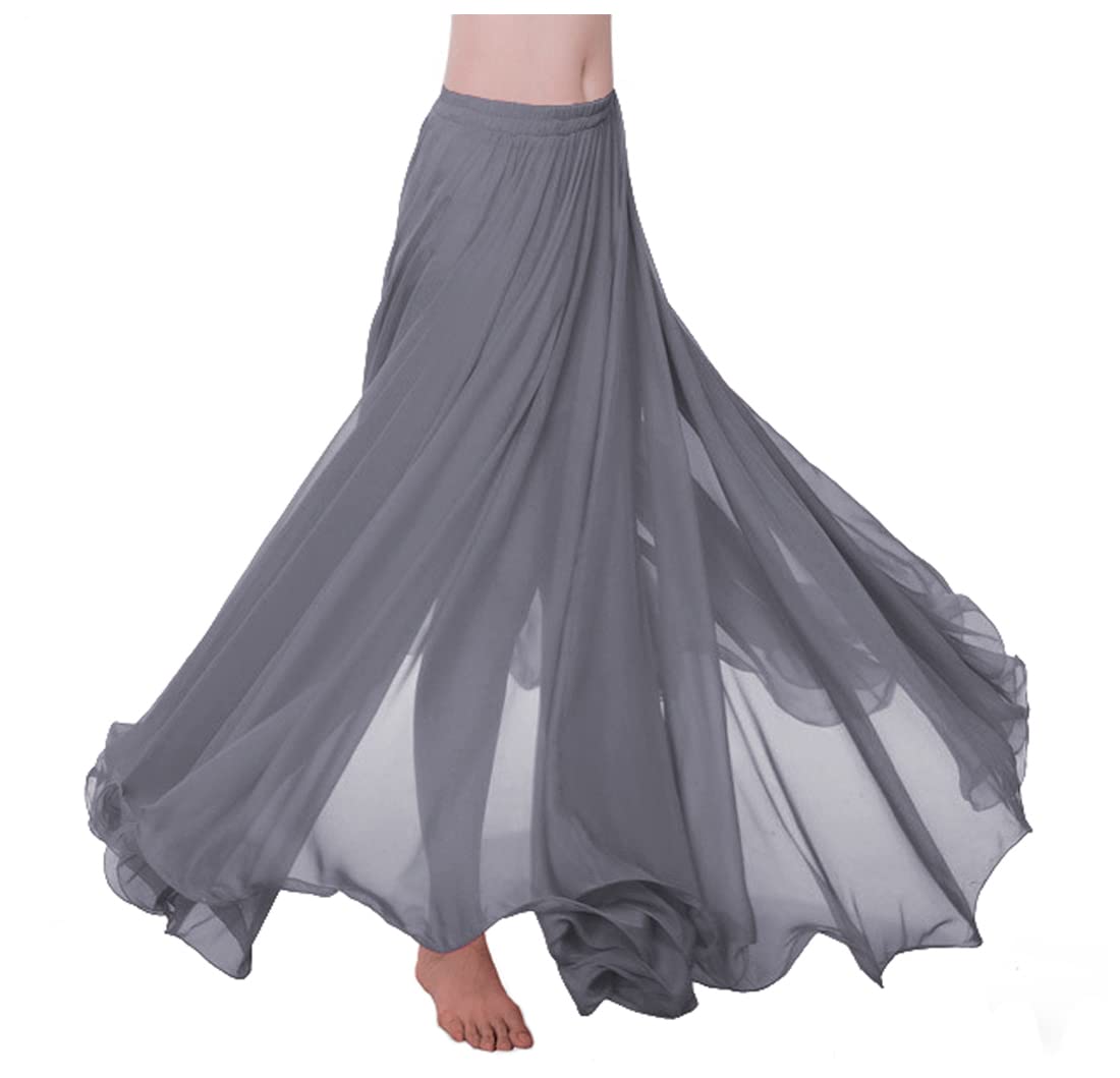 themilestocks Women Chiffon Maxi Skirt 9 Yard Hem Long Summer Mopping Dress Ankle-Length Elastic Pleated Retro Beach